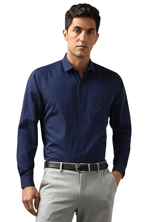 Tailmont Premium Pinstripe Formal Shirt – Navy Blue photo