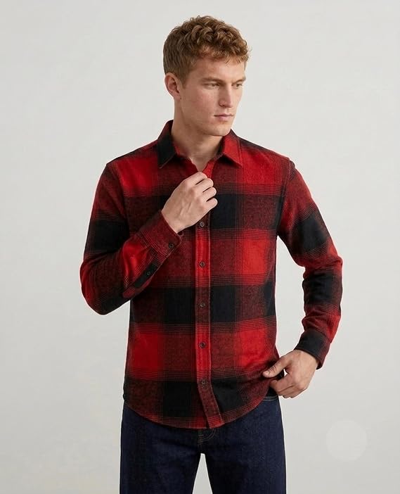 Men's Cotton Blend Printed Checkered Casual Shirt photo