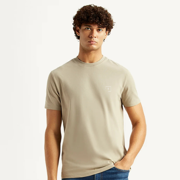 Men's Solid Olive Slim Fit T-shirt photo