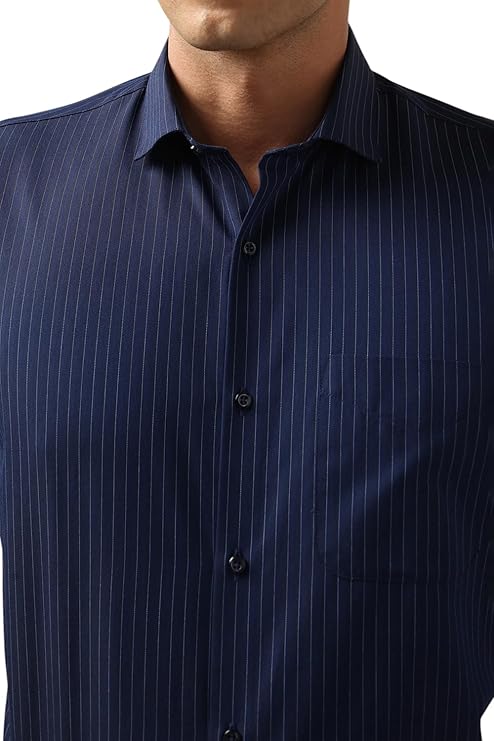 Tailmont Premium Pinstripe Formal Shirt – Navy Blue
